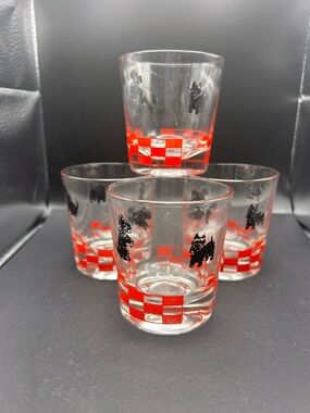 Vintage Set 4 Scottish Terrier Dog  Drinking Glasses-Old Fashioned Tumblers